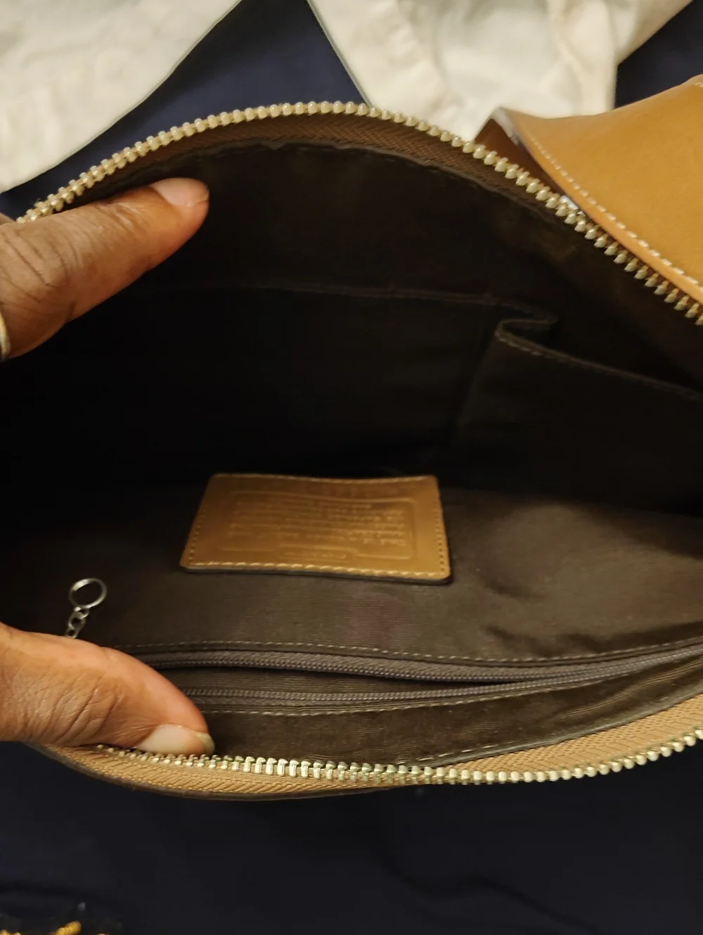 Coach Tan Leather Crossbody with Front Zip Detail